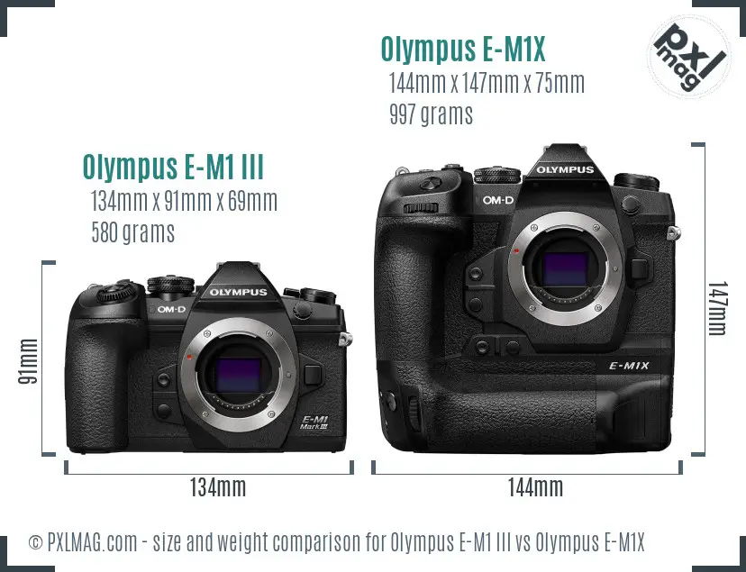 Olympus E-M1 III vs Olympus E-M1X size comparison
