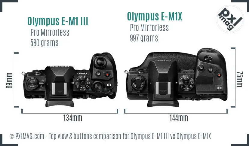 Olympus E-M1 III vs Olympus E-M1X top view buttons comparison