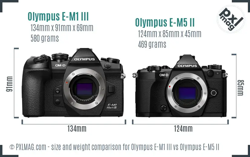 Olympus E-M1 III vs Olympus E-M5 II size comparison