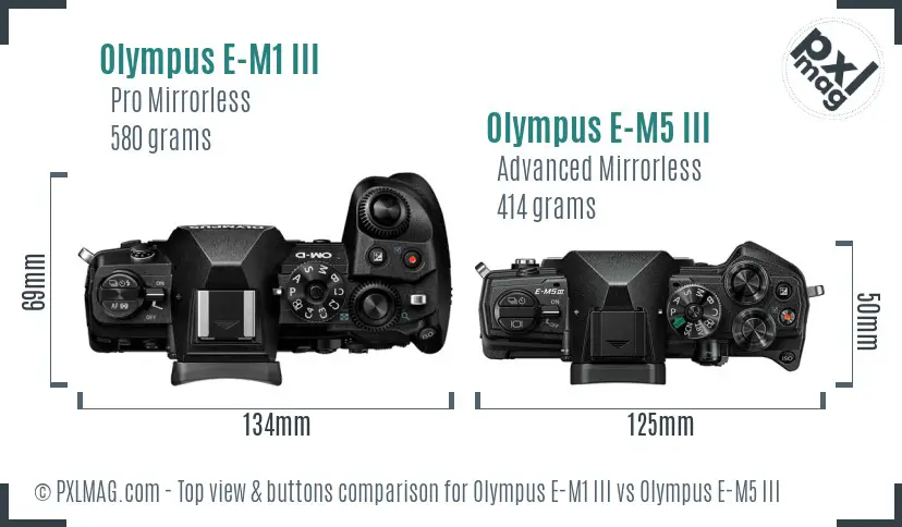 Olympus E-M1 III vs Olympus E-M5 III top view buttons comparison