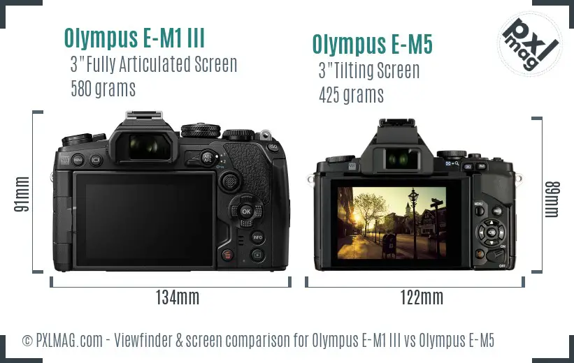 Olympus E-M1 III vs Olympus E-M5 Screen and Viewfinder comparison