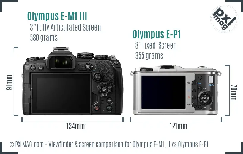Olympus E-M1 III vs Olympus E-P1 Screen and Viewfinder comparison