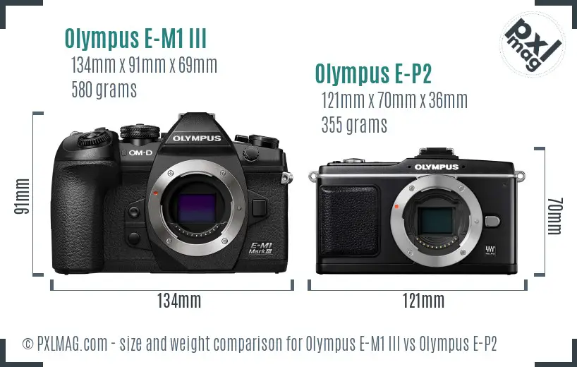 Olympus E-M1 III vs Olympus E-P2 size comparison