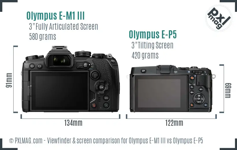 Olympus E-M1 III vs Olympus E-P5 Screen and Viewfinder comparison