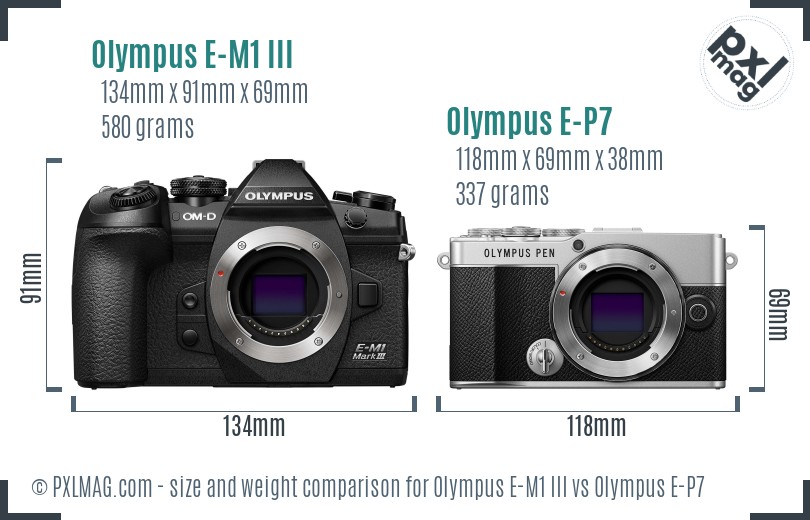 Olympus E-M1 III vs Olympus E-P7 size comparison