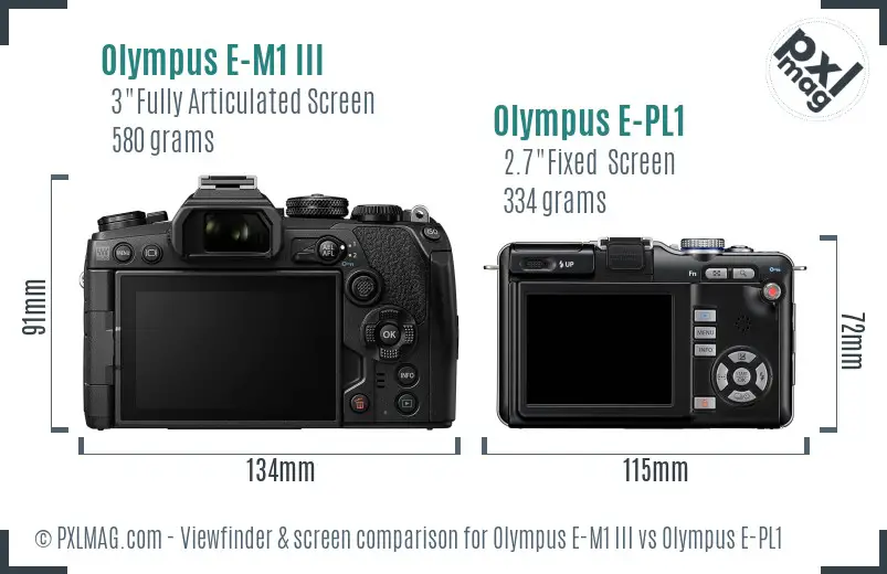 Olympus E-M1 III vs Olympus E-PL1 Screen and Viewfinder comparison