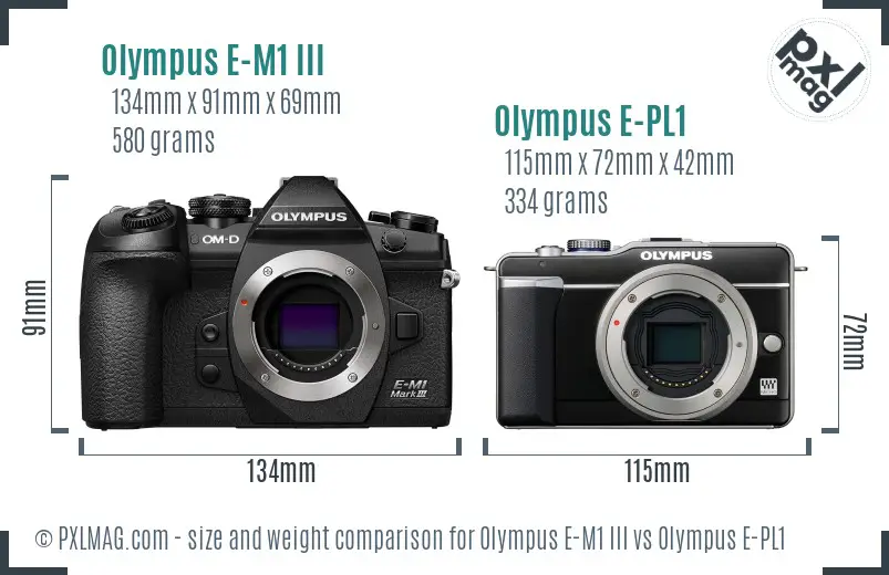 Olympus E-M1 III vs Olympus E-PL1 size comparison