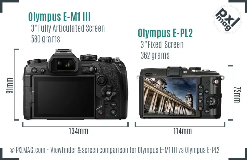 Olympus E-M1 III vs Olympus E-PL2 Screen and Viewfinder comparison