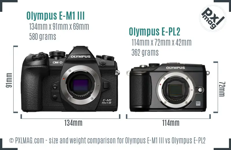 Olympus E-M1 III vs Olympus E-PL2 size comparison