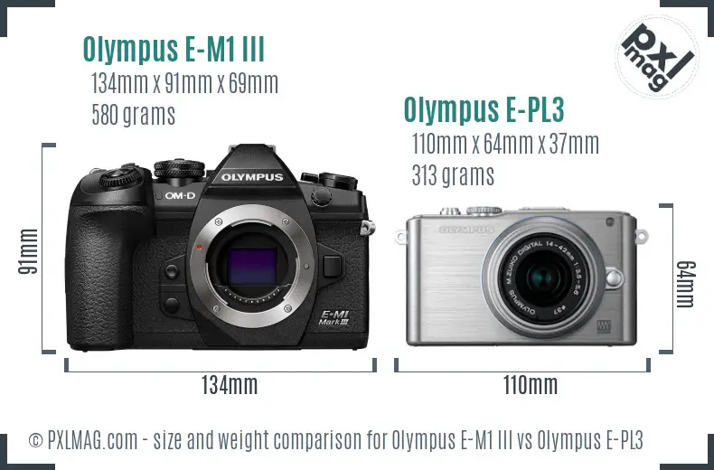 Olympus E-M1 III vs Olympus E-PL3 size comparison