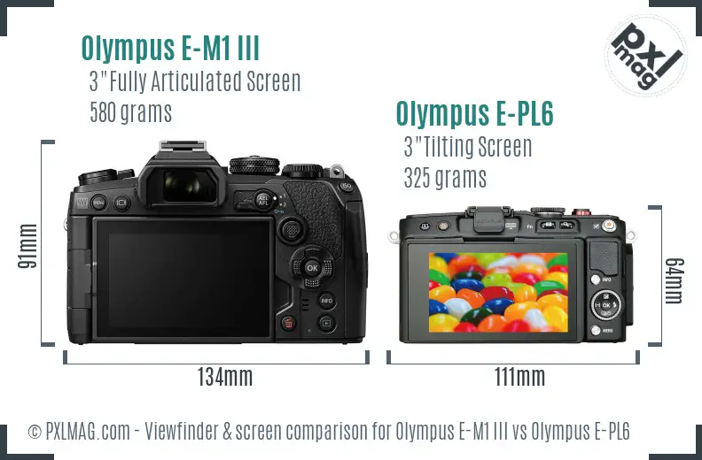 Olympus E-M1 III vs Olympus E-PL6 Screen and Viewfinder comparison