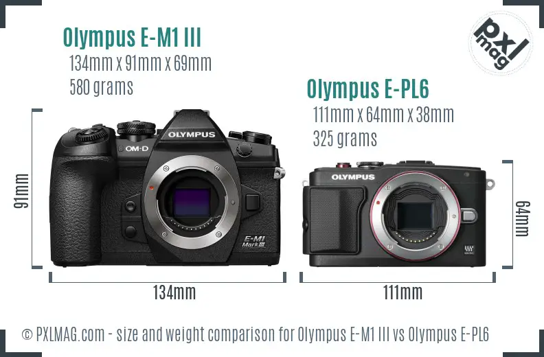 Olympus E-M1 III vs Olympus E-PL6 size comparison
