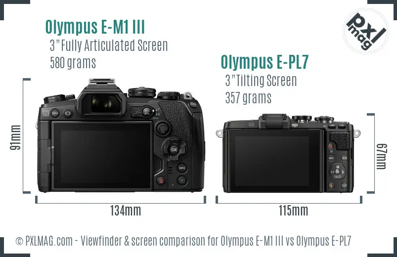 Olympus E-M1 III vs Olympus E-PL7 Screen and Viewfinder comparison