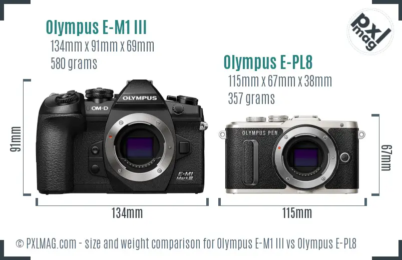 Olympus E-M1 III vs Olympus E-PL8 size comparison