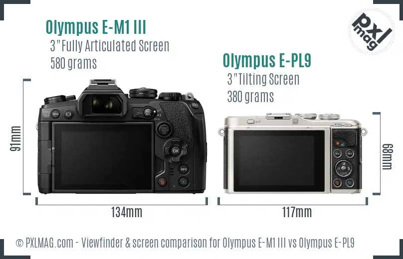 Olympus E-M1 III vs Olympus E-PL9 Screen and Viewfinder comparison