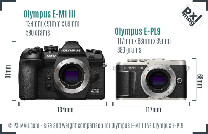Olympus E-M1 III vs Olympus E-PL9 size comparison