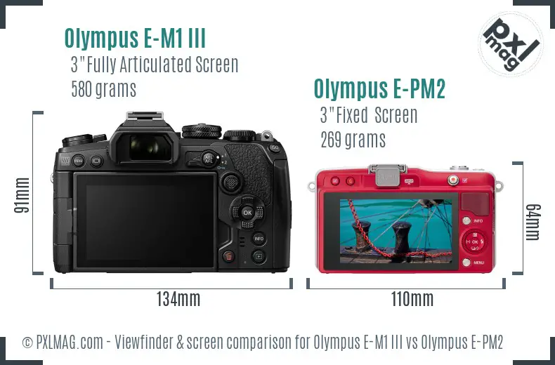 Olympus E-M1 III vs Olympus E-PM2 Screen and Viewfinder comparison