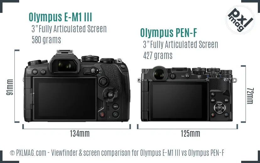 Olympus E-M1 III vs Olympus PEN-F Screen and Viewfinder comparison
