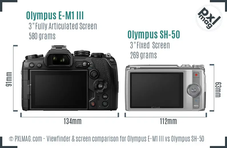 Olympus E-M1 III vs Olympus SH-50 Screen and Viewfinder comparison