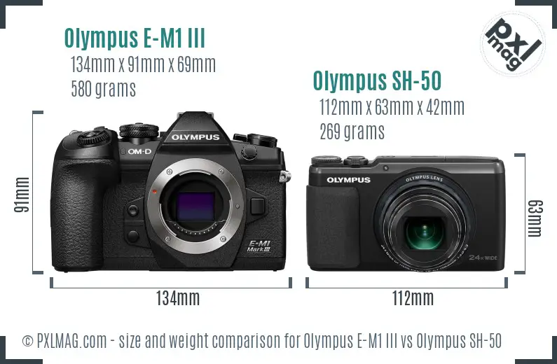 Olympus E-M1 III vs Olympus SH-50 size comparison