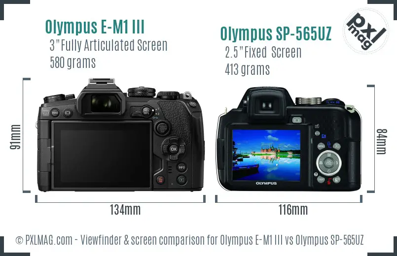 Olympus E-M1 III vs Olympus SP-565UZ Screen and Viewfinder comparison