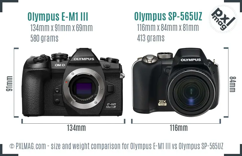 Olympus E-M1 III vs Olympus SP-565UZ size comparison