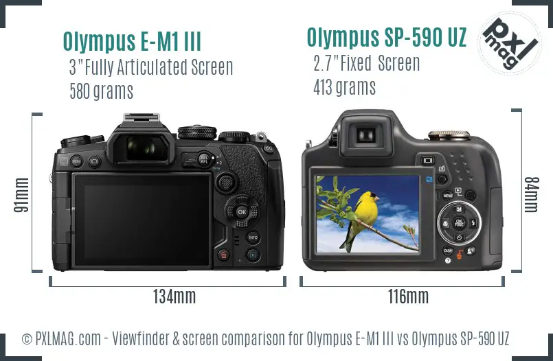 Olympus E-M1 III vs Olympus SP-590 UZ Screen and Viewfinder comparison
