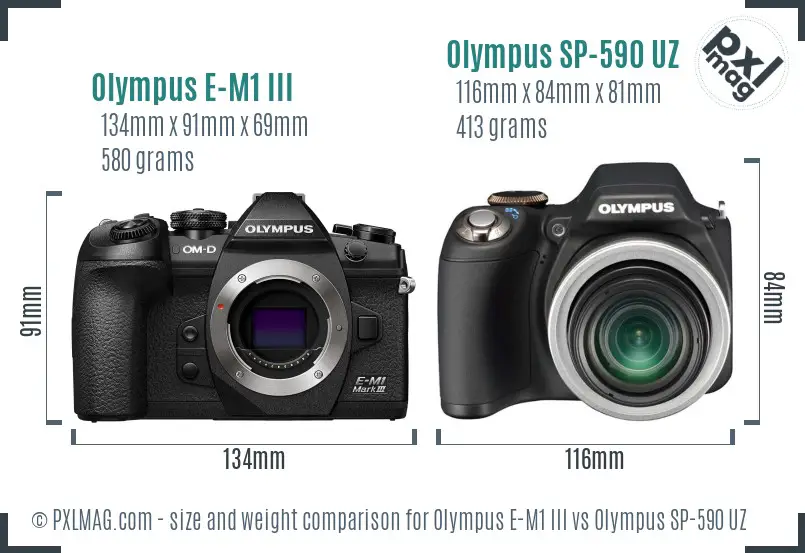 Olympus E-M1 III vs Olympus SP-590 UZ size comparison