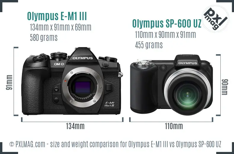 Olympus E-M1 III vs Olympus SP-600 UZ size comparison
