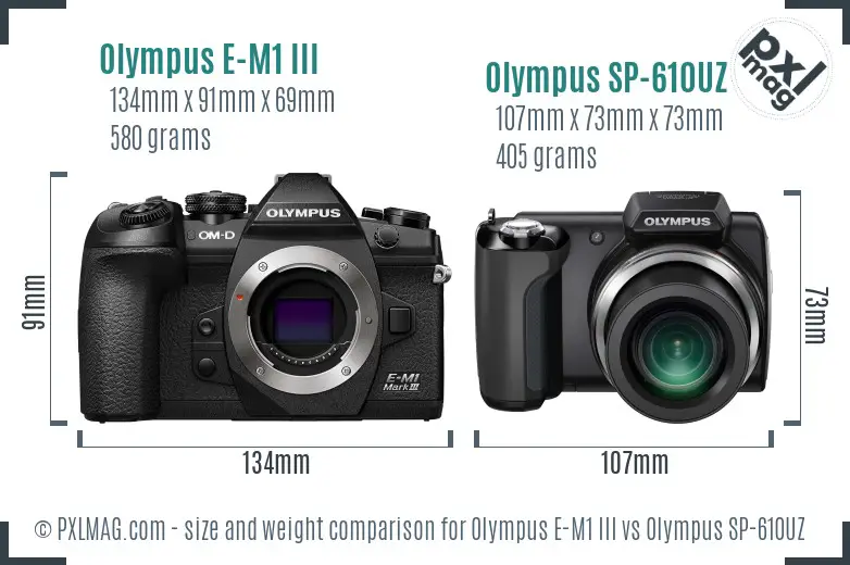 Olympus E-M1 III vs Olympus SP-610UZ size comparison