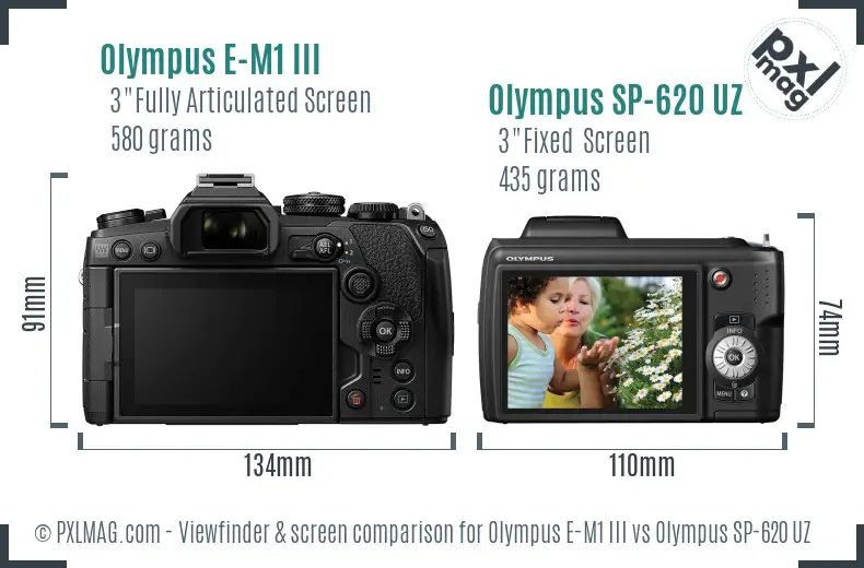 Olympus E-M1 III vs Olympus SP-620 UZ Screen and Viewfinder comparison