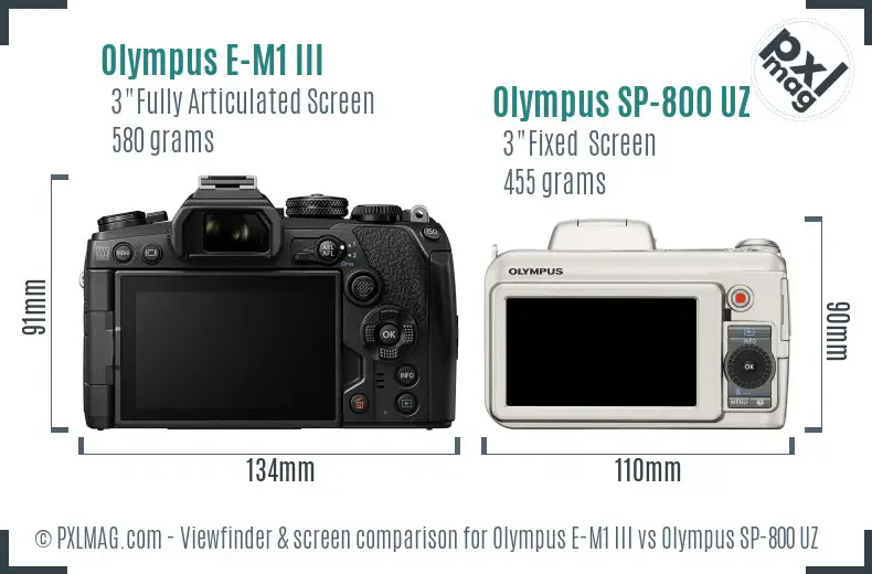 Olympus E-M1 III vs Olympus SP-800 UZ Screen and Viewfinder comparison