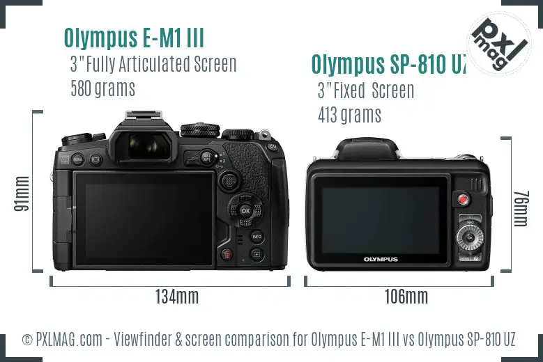 Olympus E-M1 III vs Olympus SP-810 UZ Screen and Viewfinder comparison