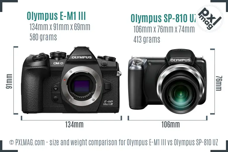 Olympus E-M1 III vs Olympus SP-810 UZ size comparison
