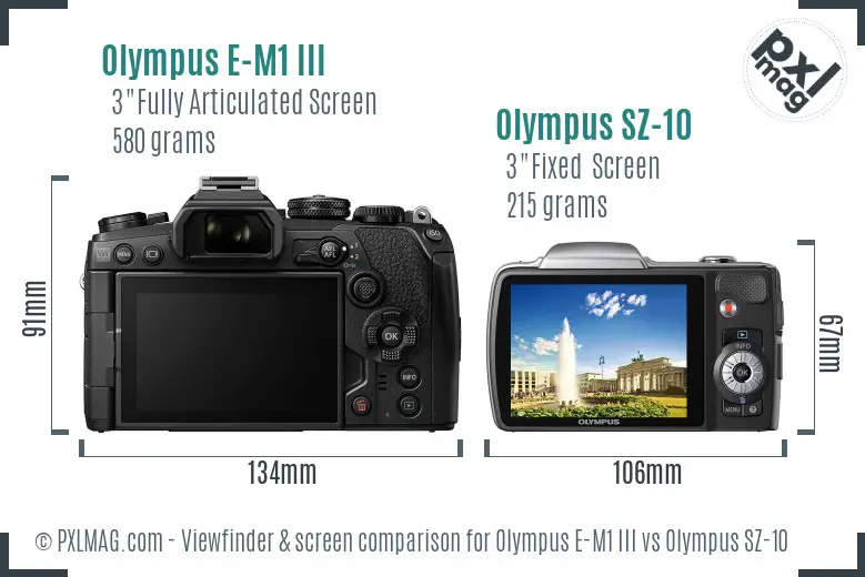 Olympus E-M1 III vs Olympus SZ-10 Screen and Viewfinder comparison