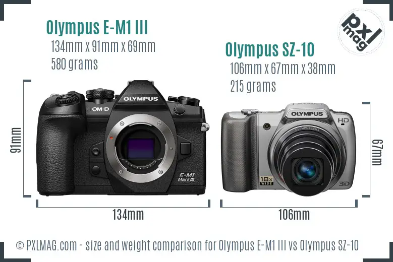 Olympus E-M1 III vs Olympus SZ-10 size comparison