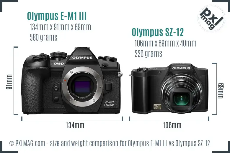 Olympus E-M1 III vs Olympus SZ-12 size comparison