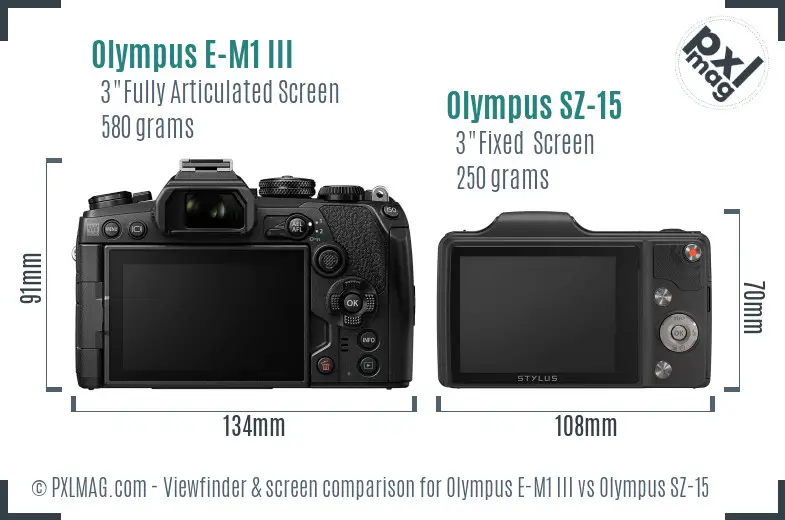 Olympus E-M1 III vs Olympus SZ-15 Screen and Viewfinder comparison