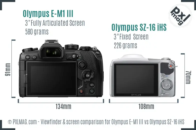 Olympus E-M1 III vs Olympus SZ-16 iHS Screen and Viewfinder comparison