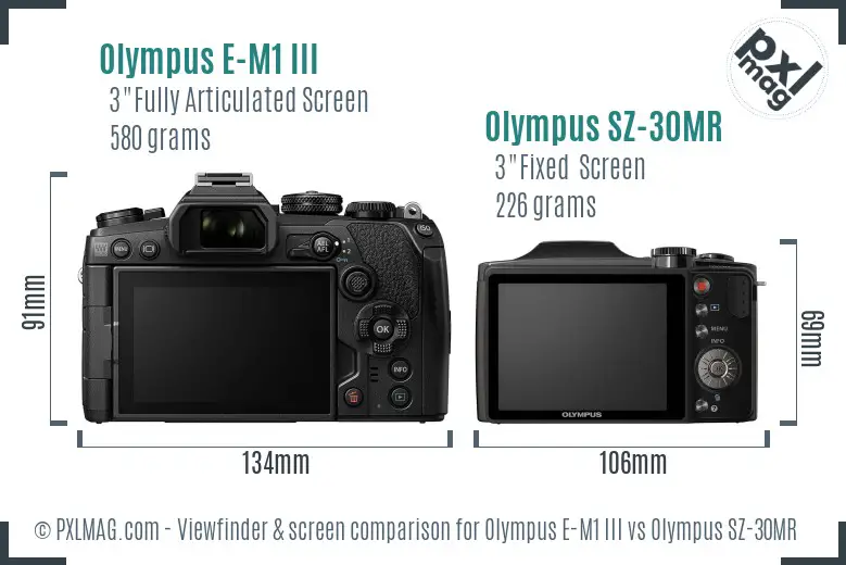 Olympus E-M1 III vs Olympus SZ-30MR Screen and Viewfinder comparison