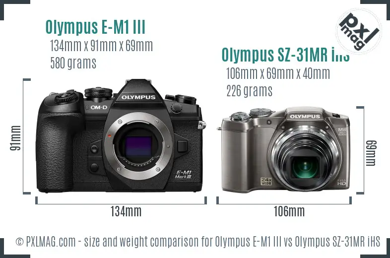 Olympus E-M1 III vs Olympus SZ-31MR iHS size comparison
