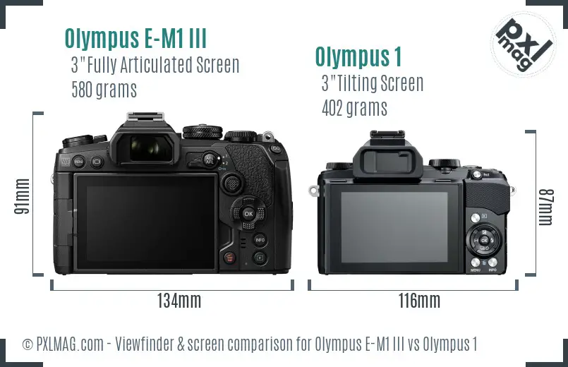 Olympus E-M1 III vs Olympus 1 Screen and Viewfinder comparison