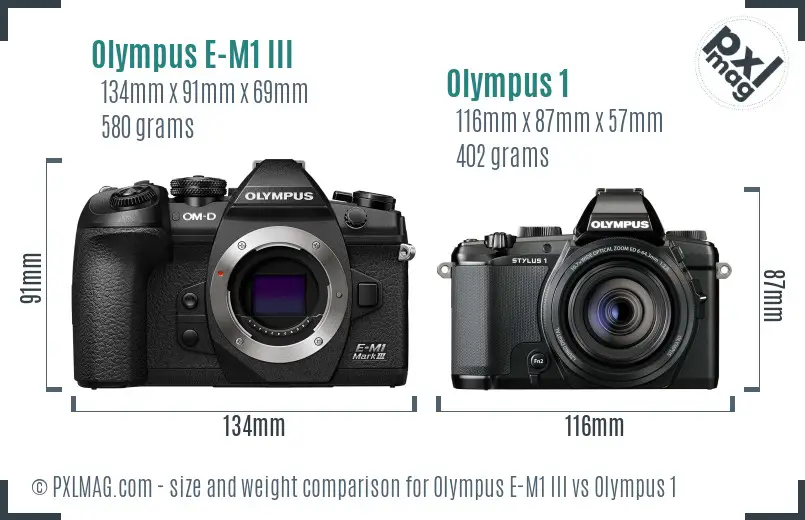 Olympus E-M1 III vs Olympus 1 size comparison