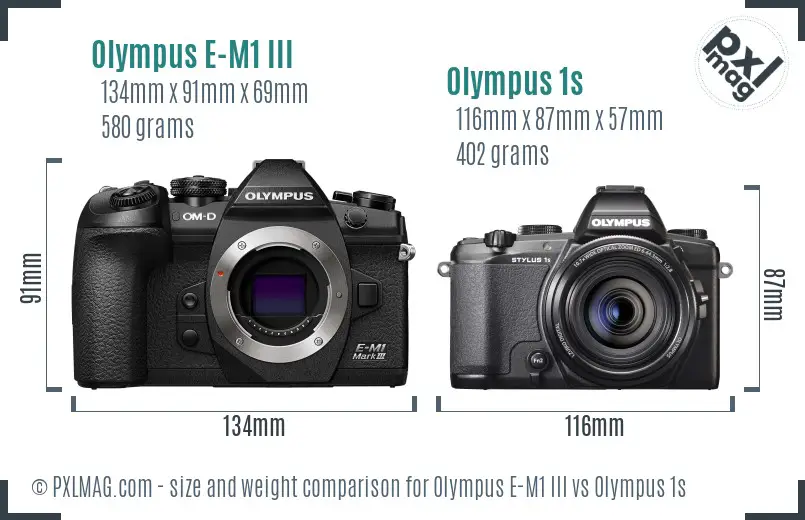 Olympus E-M1 III vs Olympus 1s size comparison