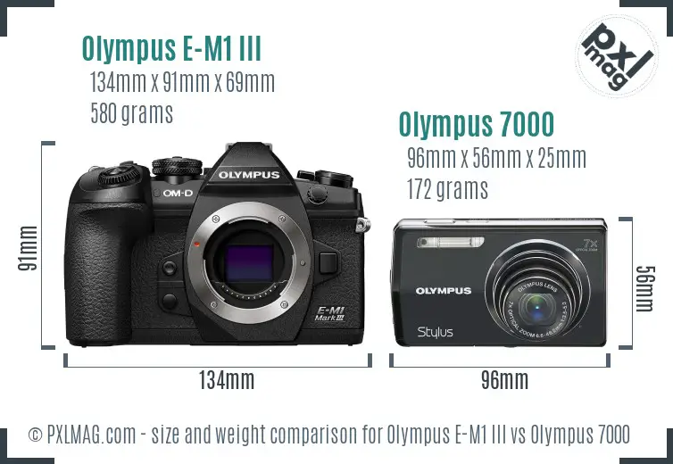 Olympus E-M1 III vs Olympus 7000 size comparison