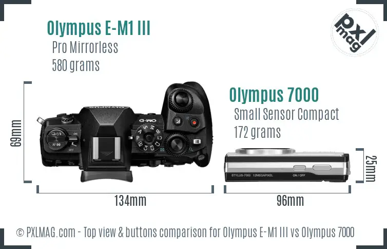 Olympus E-M1 III vs Olympus 7000 top view buttons comparison