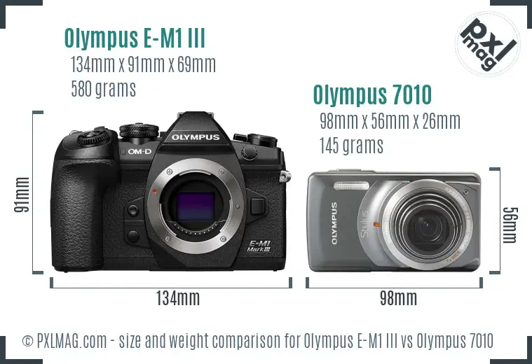 Olympus E-M1 III vs Olympus 7010 size comparison