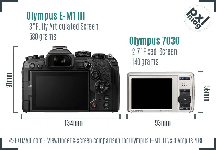 Olympus E-M1 III vs Olympus 7030 Screen and Viewfinder comparison