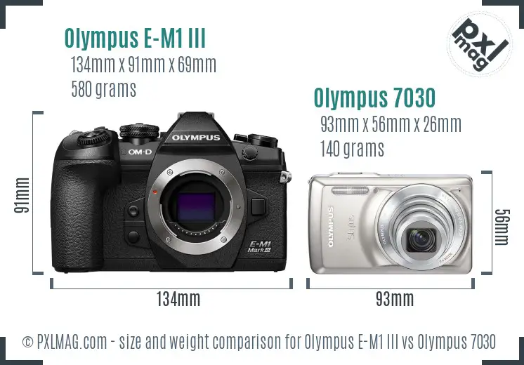 Olympus E-M1 III vs Olympus 7030 size comparison