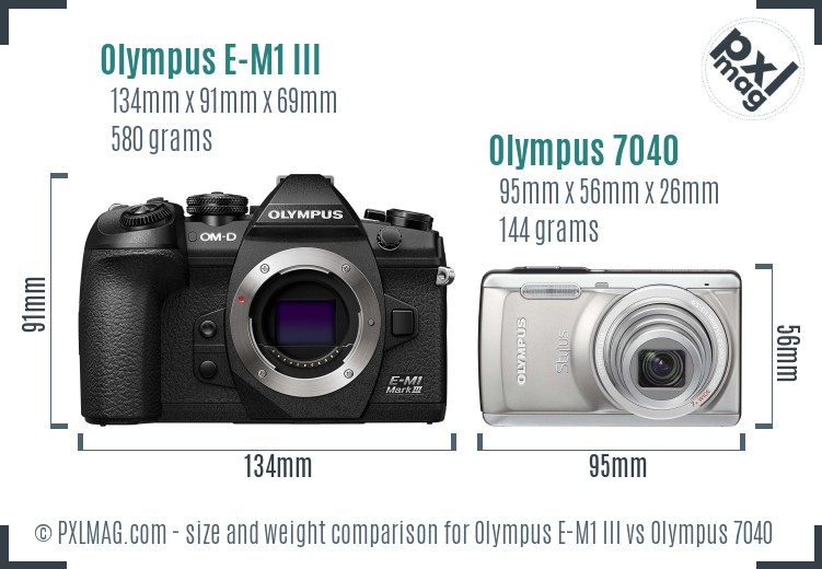 Olympus E-M1 III vs Olympus 7040 size comparison